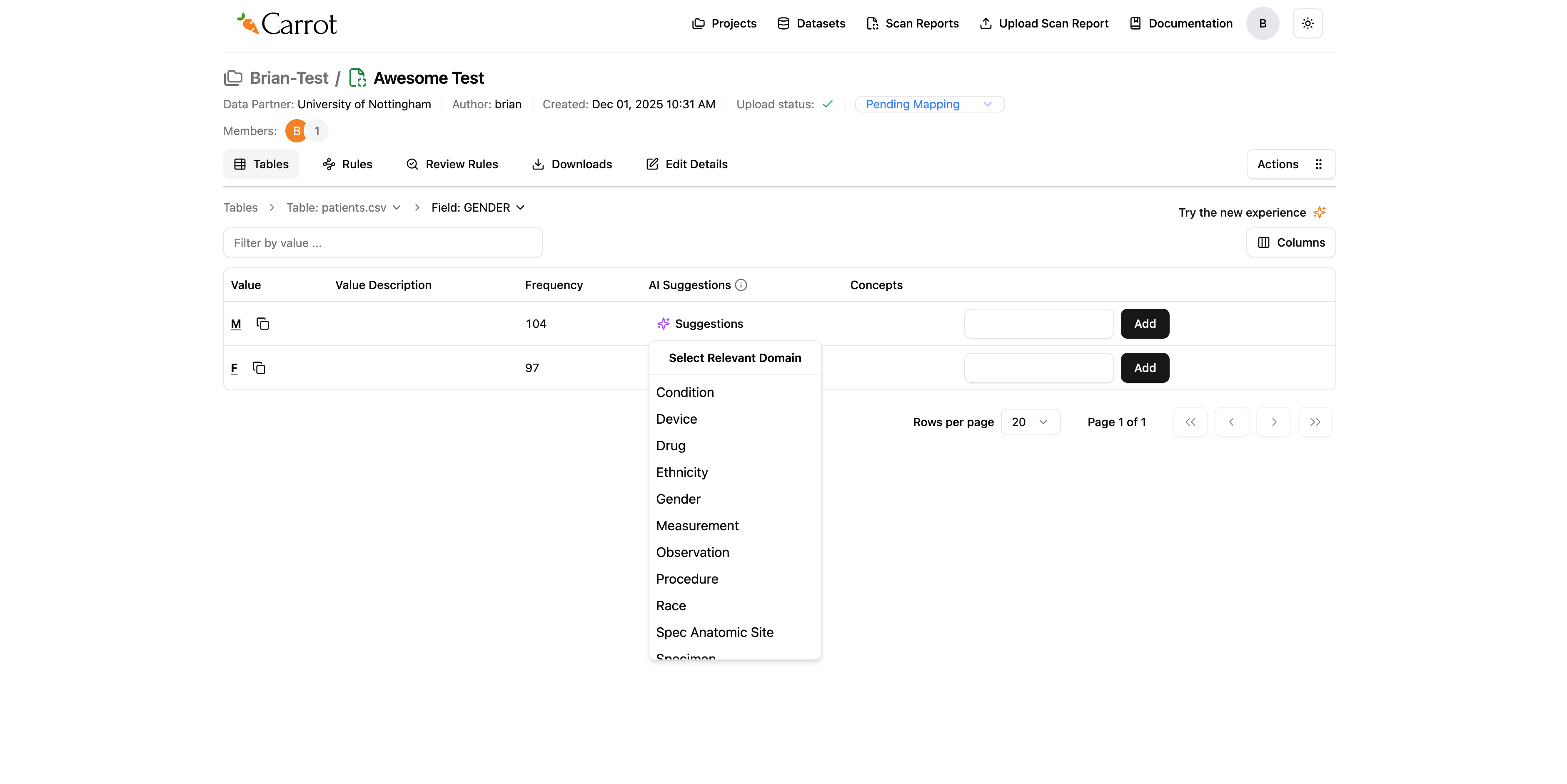 Selecting a domain for mapping